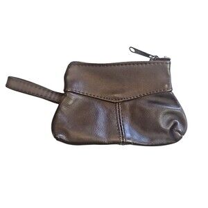 Vintage Robin Brown Leather Coin Change Purse Zip Handle 5"